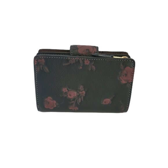 Coach CCR20 Medium Corner Zip Floral Print Bifold Wallet Pebbled Leather Wine - Picture 3 of 7